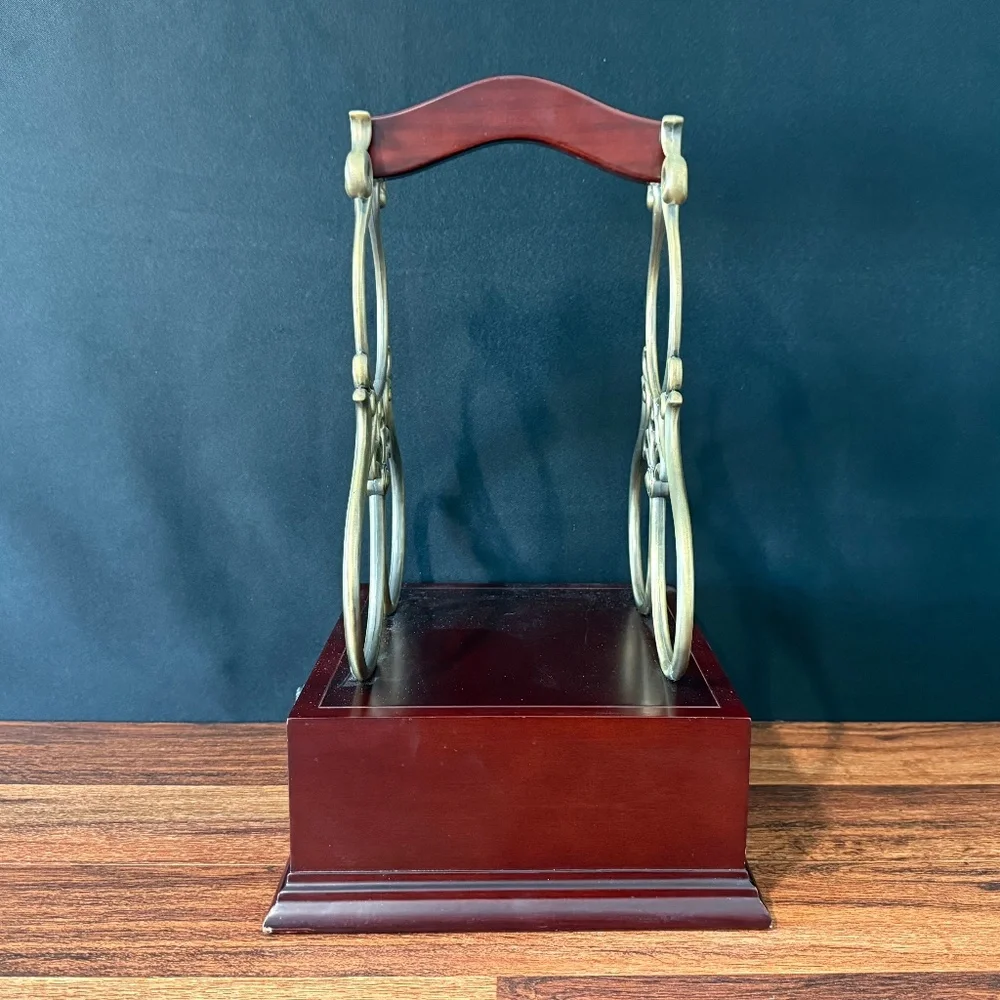 Red Cherry Wood & Brass 3 Bottle Wine Rack